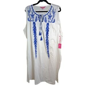 NWT Simply Southern White Blue Embroidered Tassel Dress XXL Plus Coastal‎ Resort